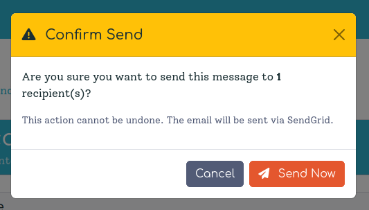 A confirmation step lets you double-check the recipient count before committing to send