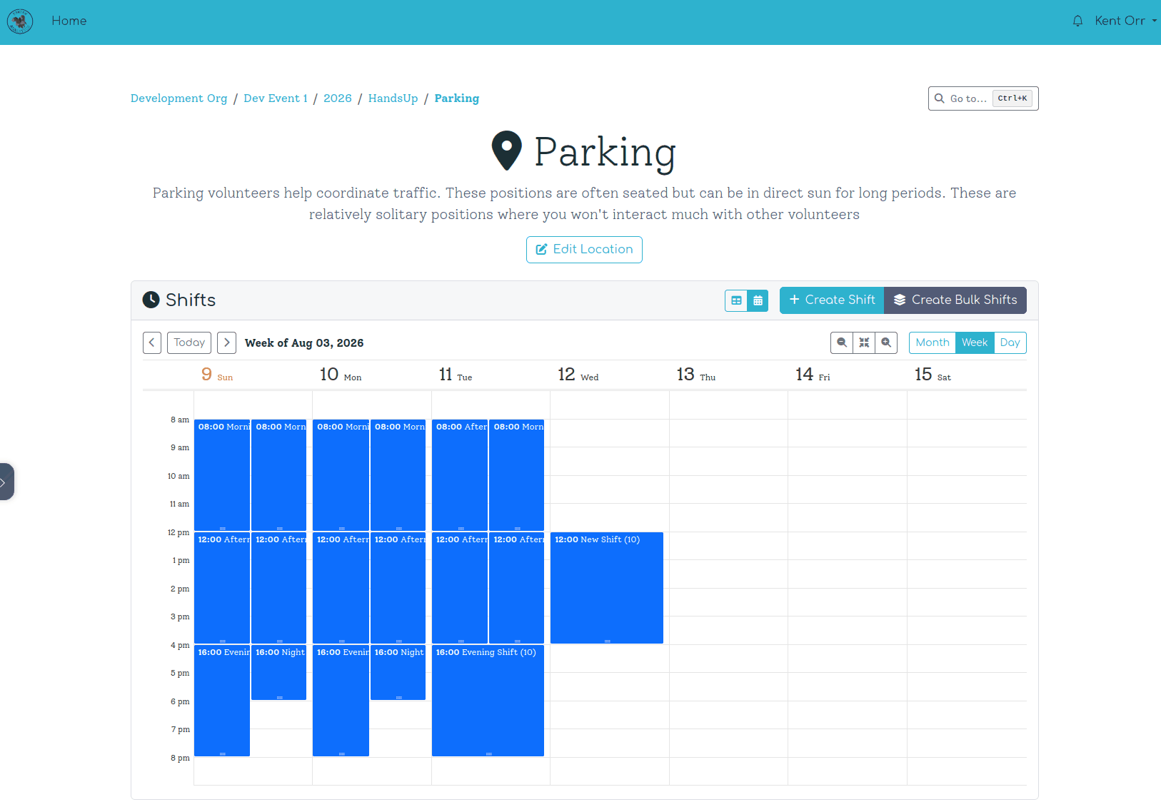 Dragging to select a time range on the shifts calendar